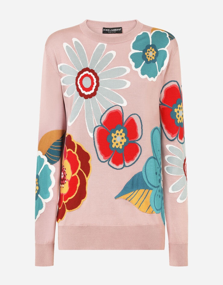 Silk sweater with floral intarsia - 3