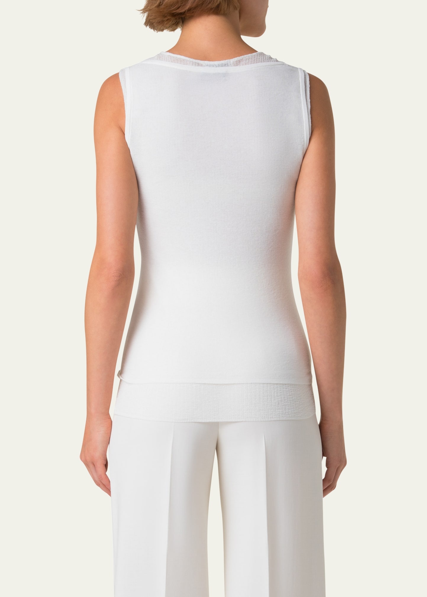 Structured Double-Layer Cotton Blend Knit Top - 3