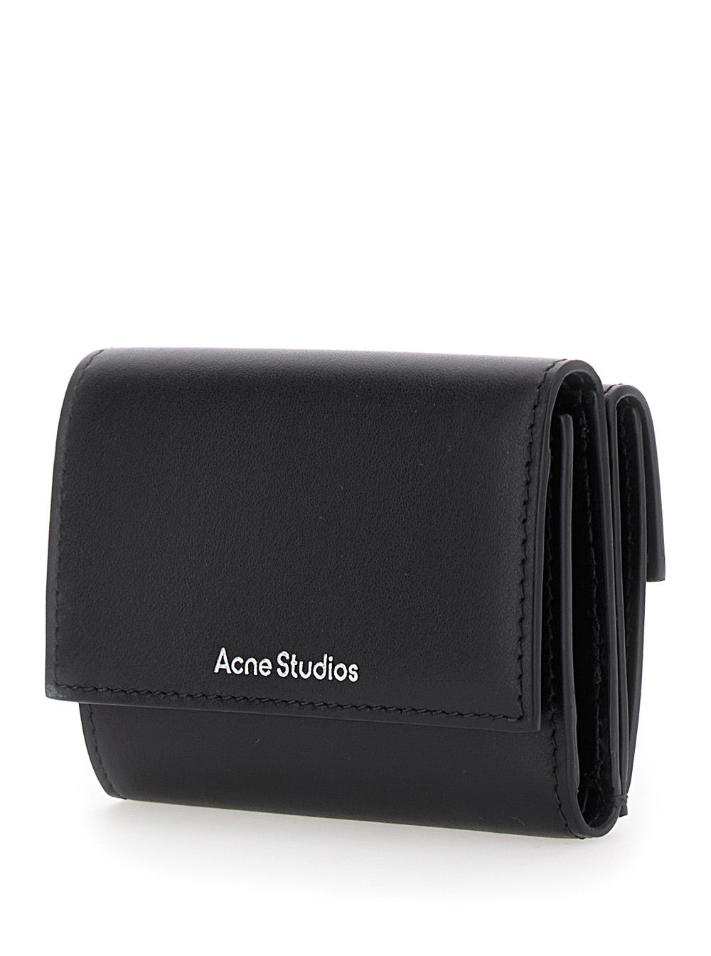 Acne Studios Men Black Trifold Wallet With Logo In Smooth Leather Man - 2
