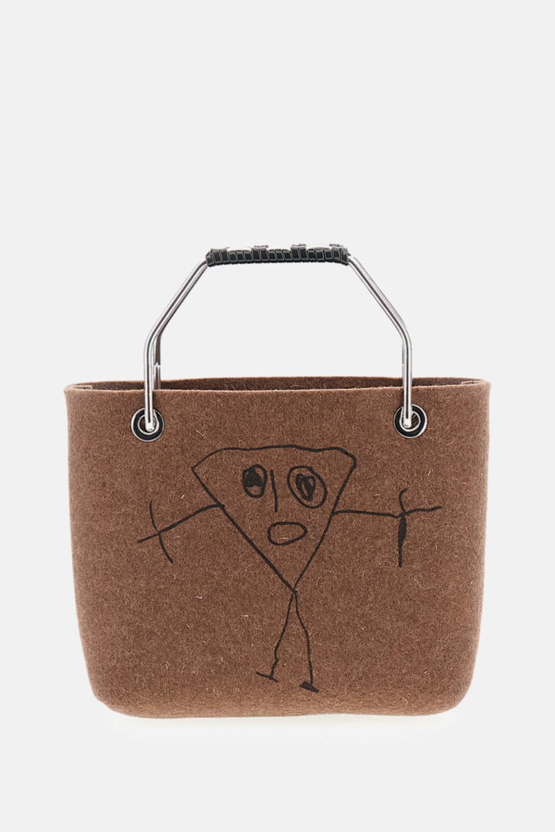 Mini shopping bag in wool with metal handle Pili and white 1