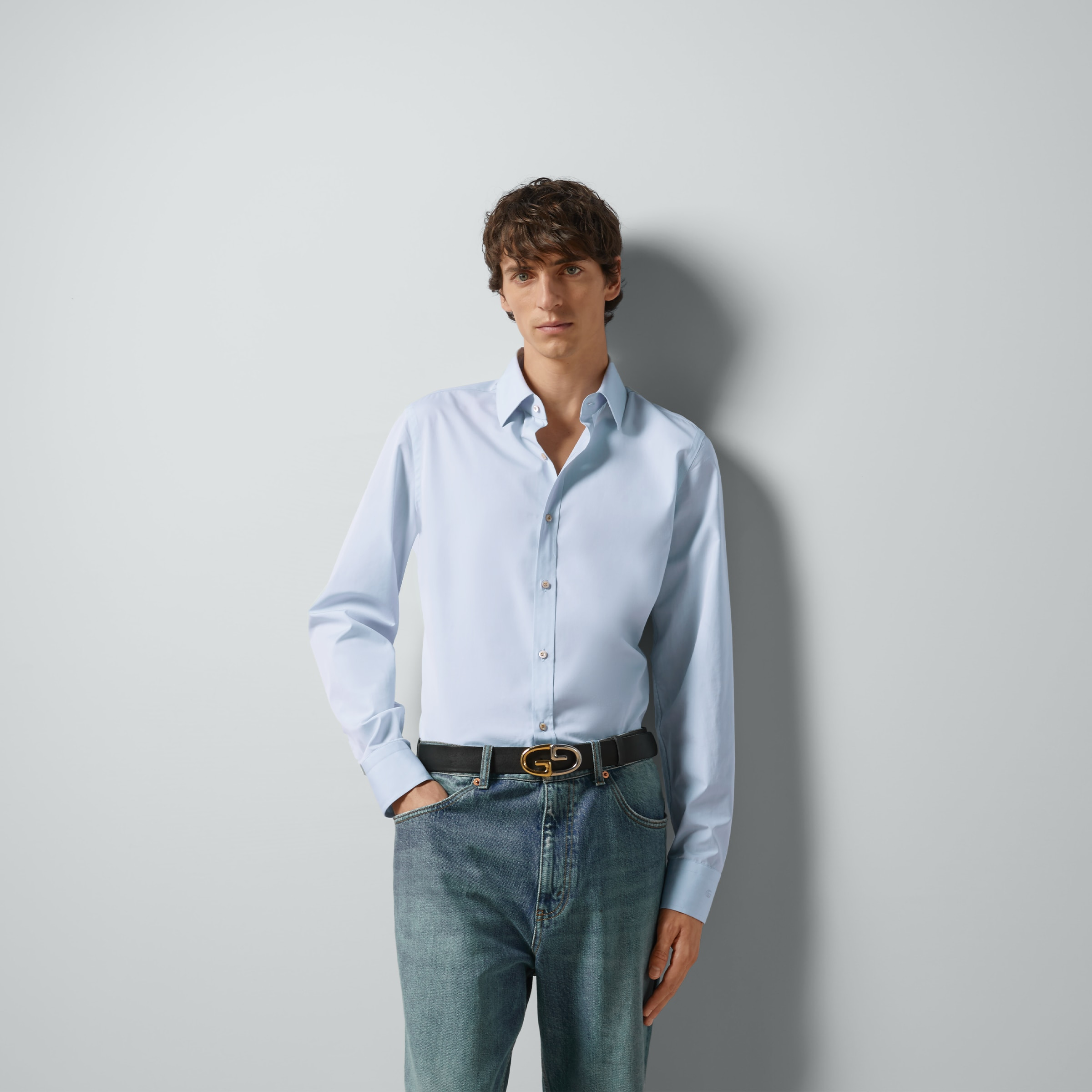Cotton poplin shirt with Double G - 5
