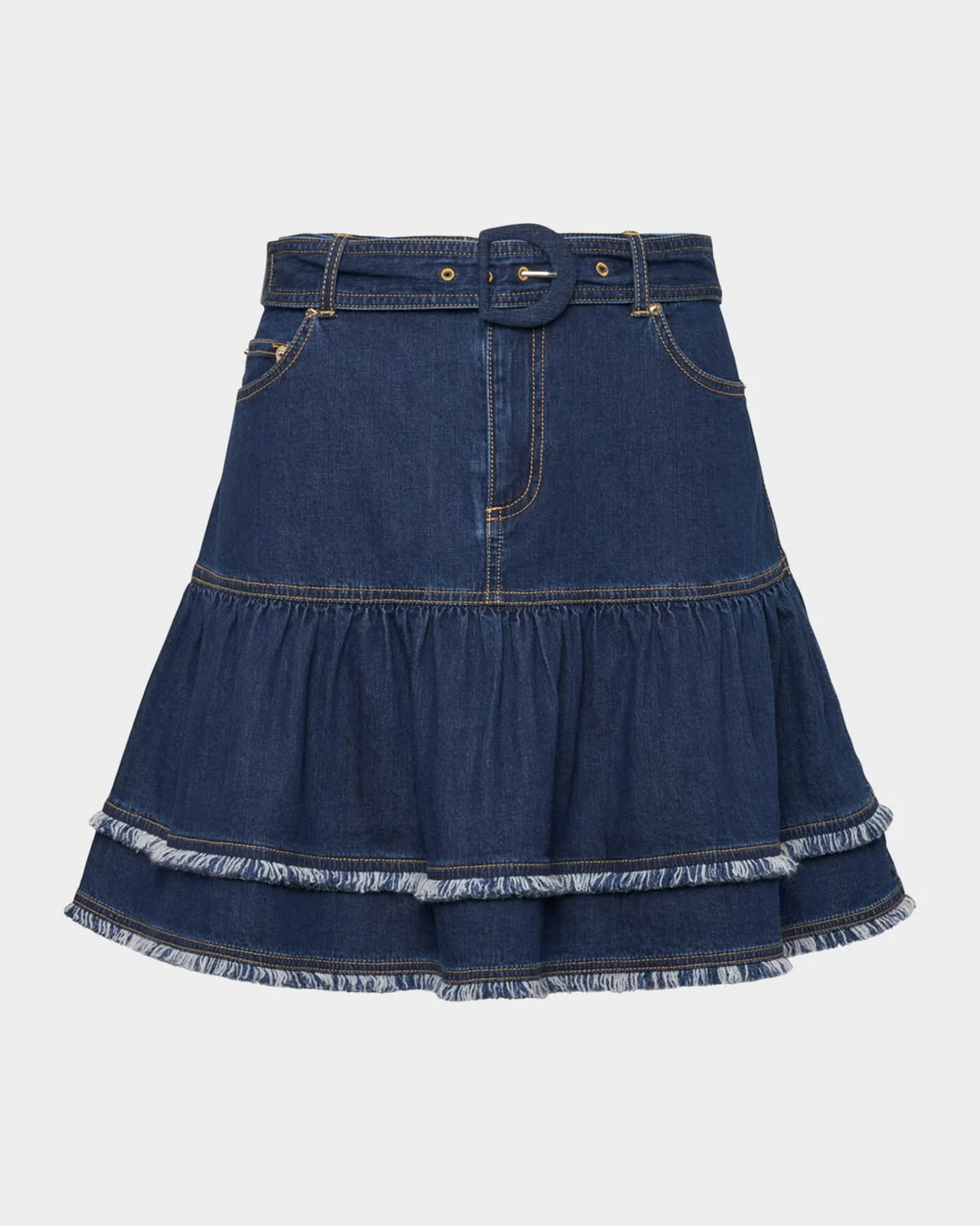 Denim Fringe-Trim Mini Skirt - 1