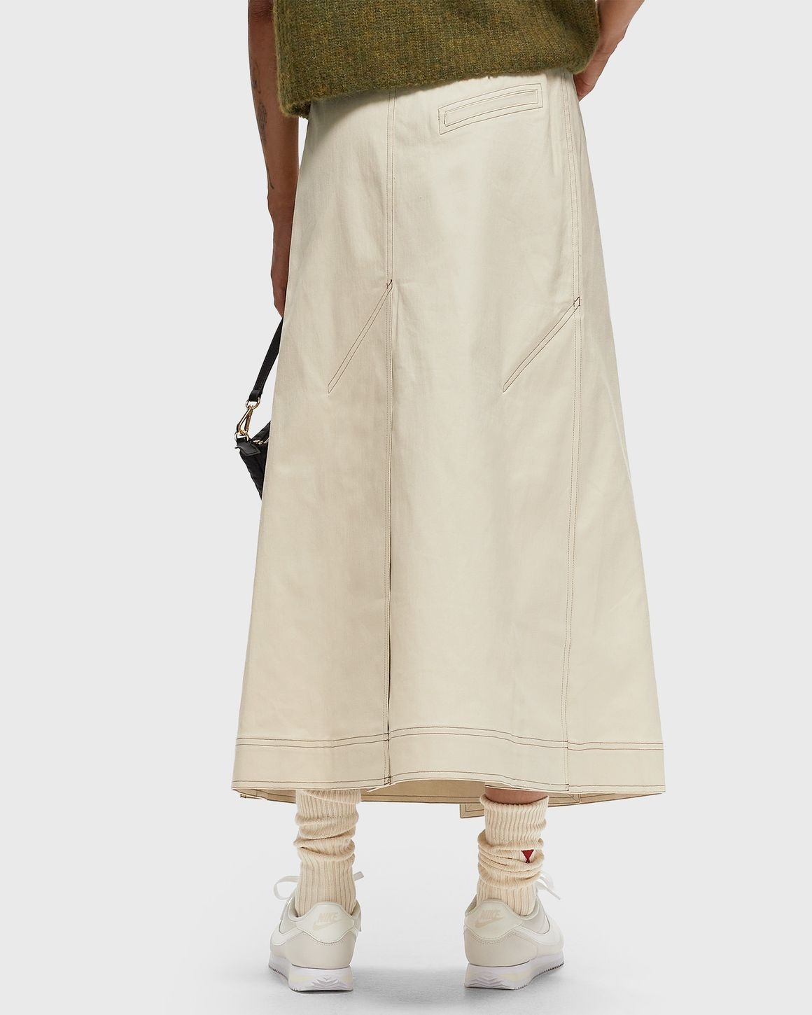 Herringbone Canvas Long Wrap Skirt - 3