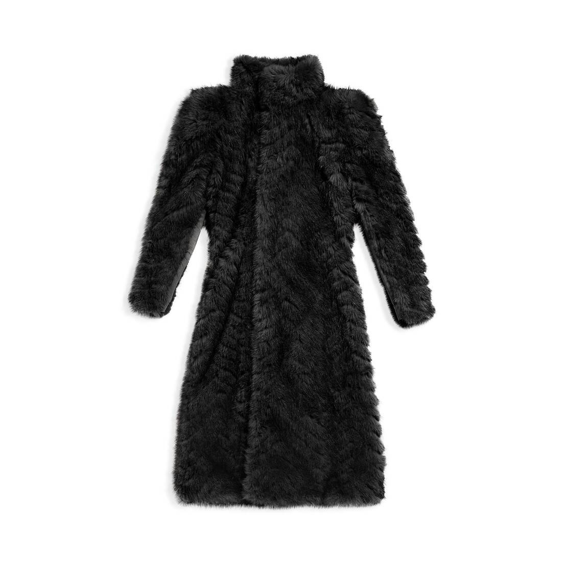 Round Shoulder Fitted Coat in Black - 1