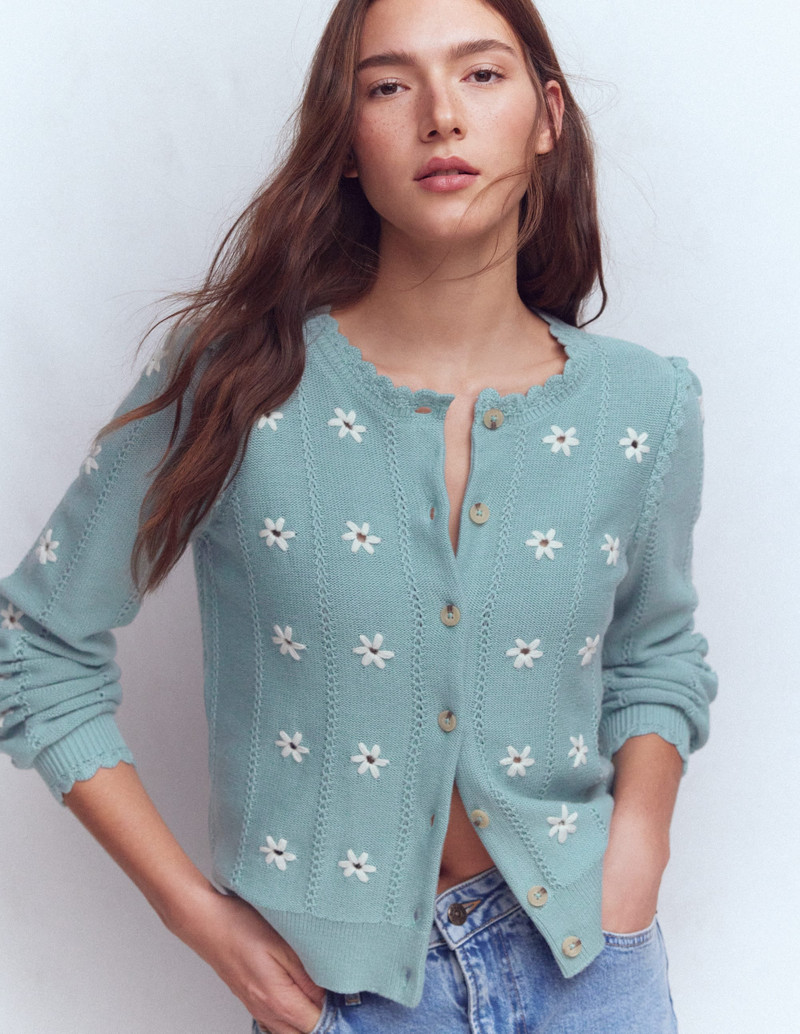 Valeria Crochet Trim Cardigan-Seamist Blue, Embroidery 6