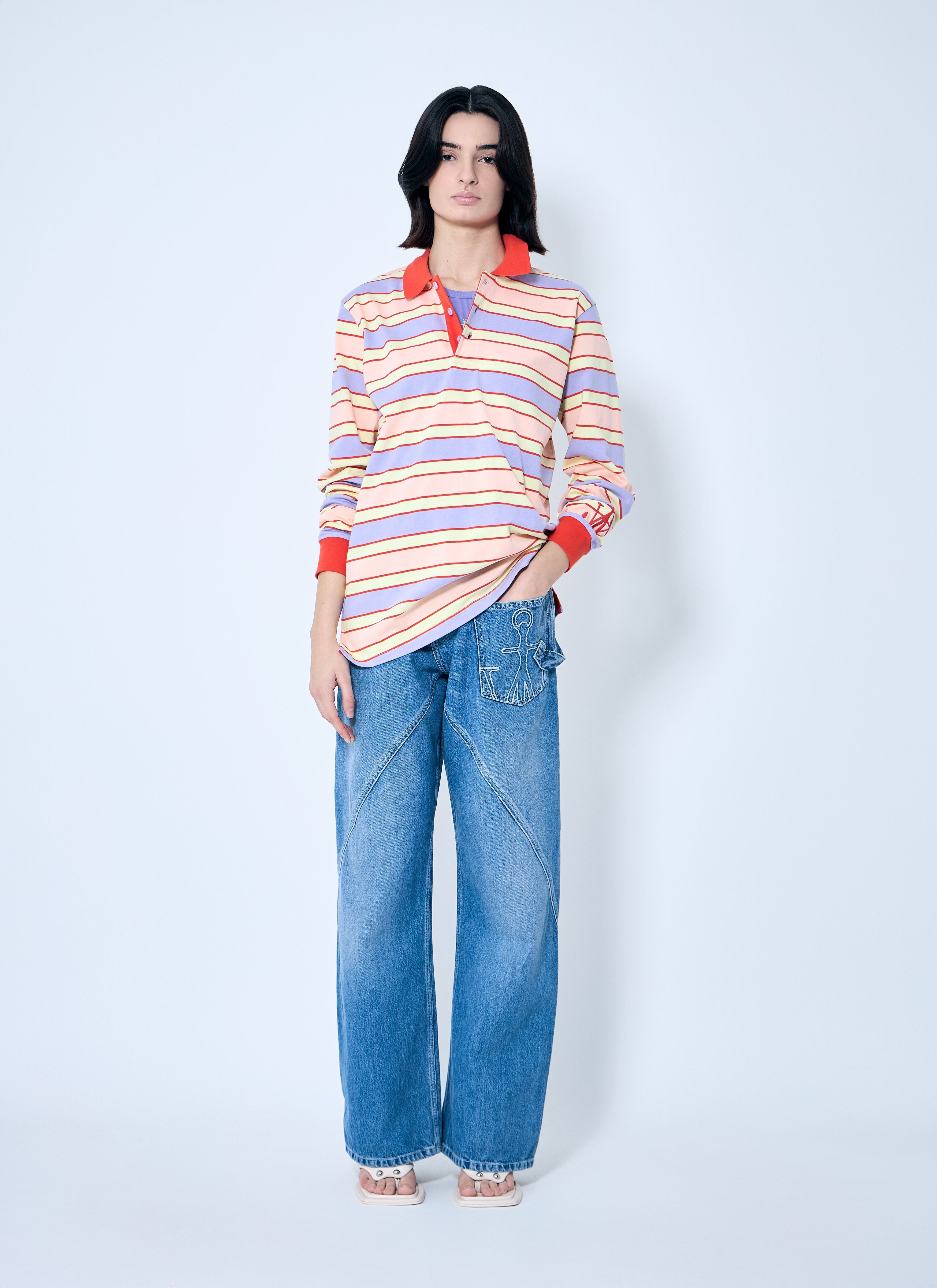 J.W. ANDERSON - Jw Anderson Women Striped Polo Shirt With Contrast Trims - 2