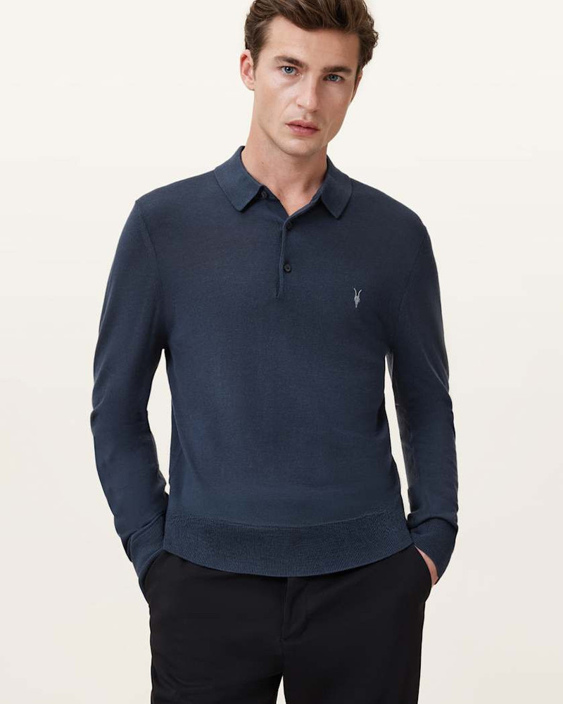 ALLSAINTS MODE MERINO LONG SLEEVE RAMSKULL POLO SHIRT outlook