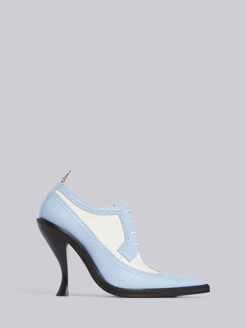 Light Blue Pebbled Calfskin Brogue Spectator Curved High Heel 1