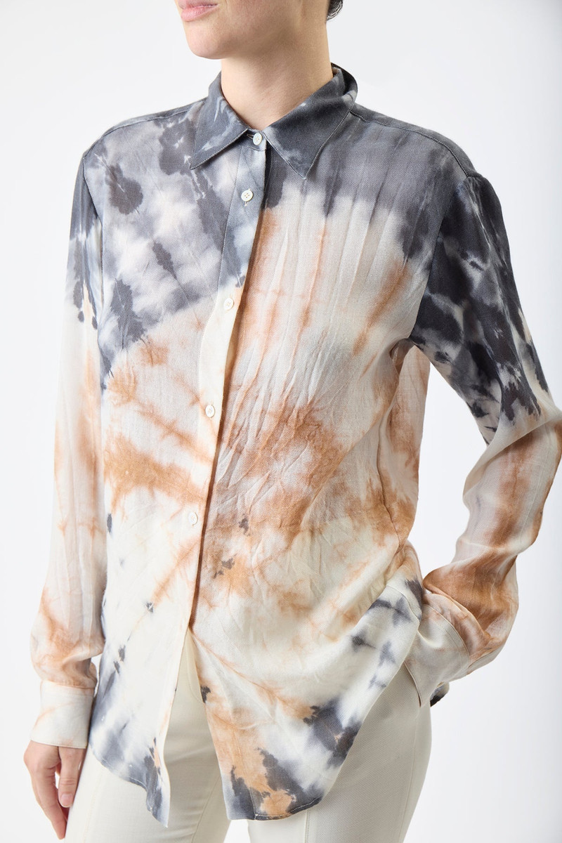 Ferrara Shirt in Camel Multi Print Cashmere Silk 5