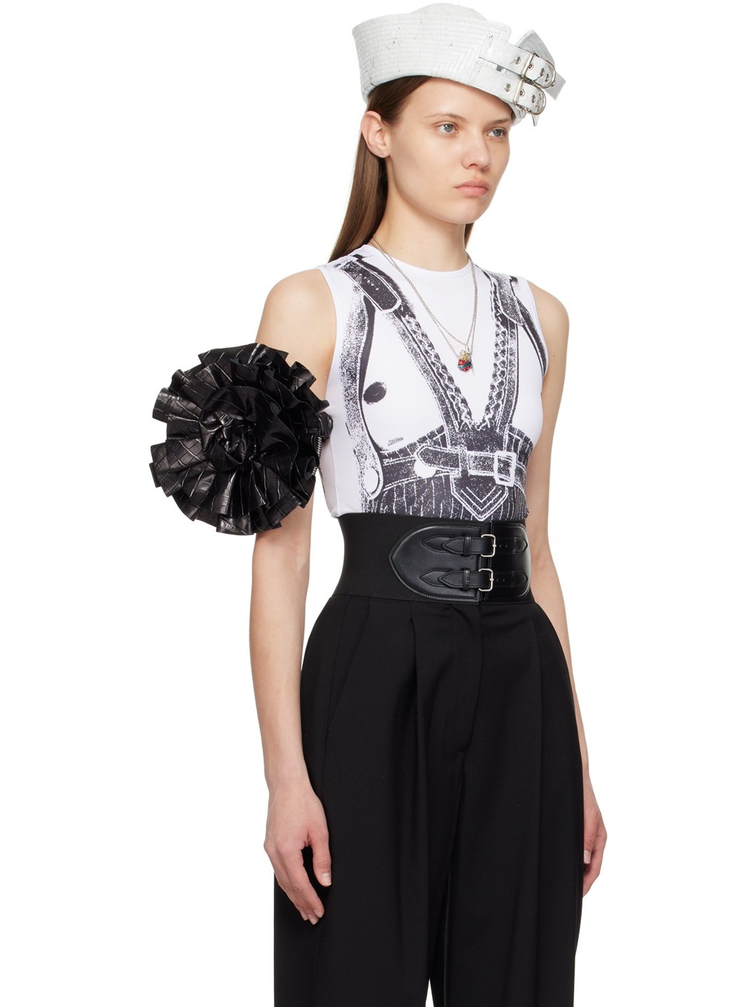 White & Black 'Trompe L'oeil' Tank Top - 2