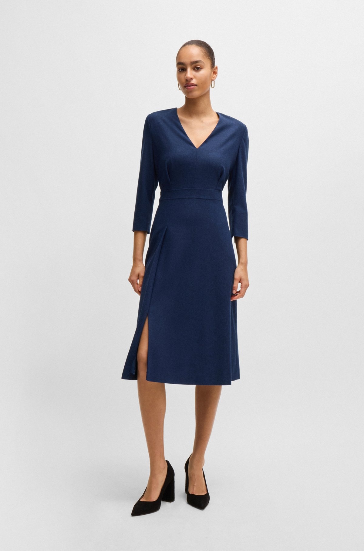 V-NECK DRESS IN STRETCH FLANNEL - 3