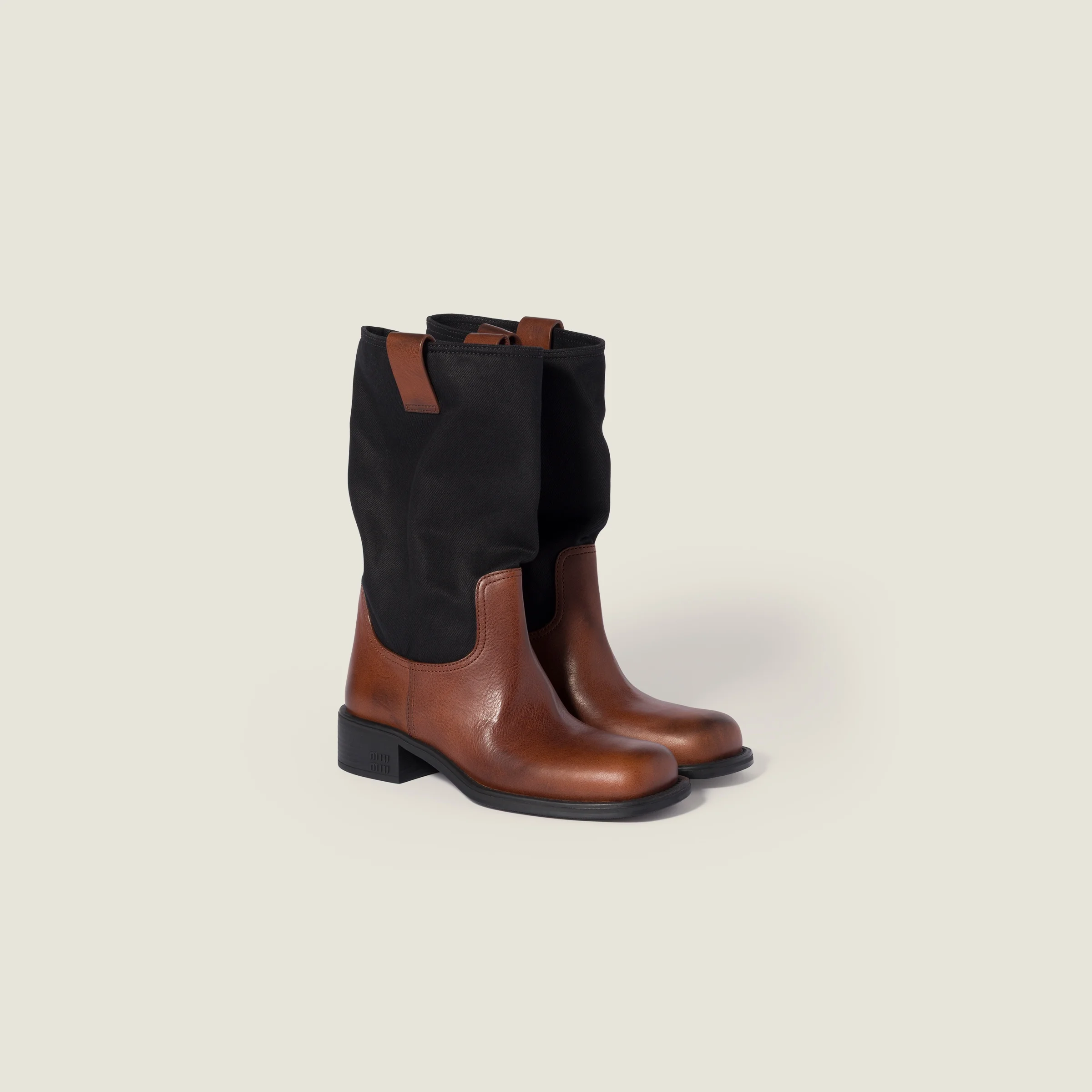 Leather and drill mid-calf boots - 1