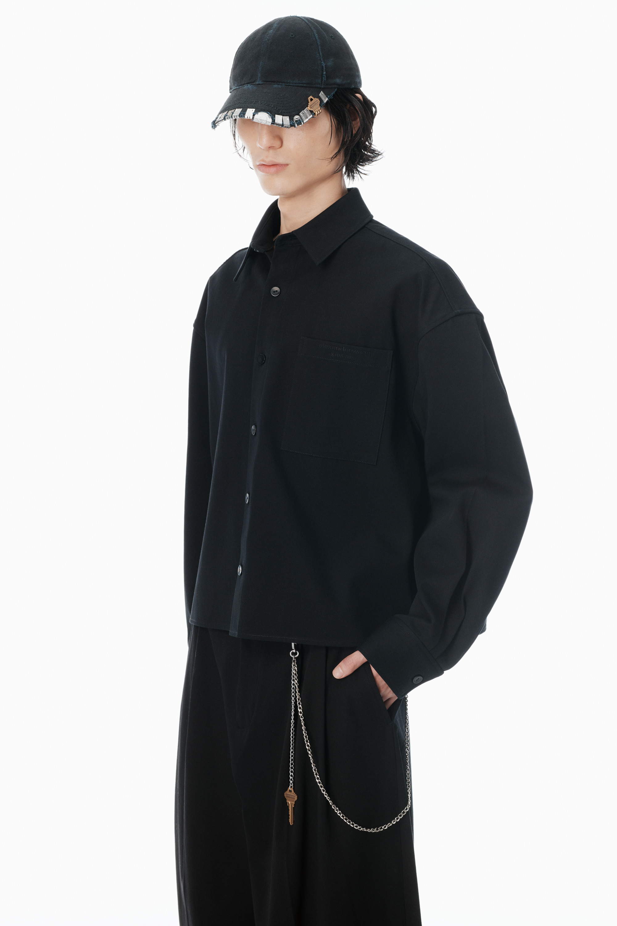 black cotton boxy button up shirt - 3