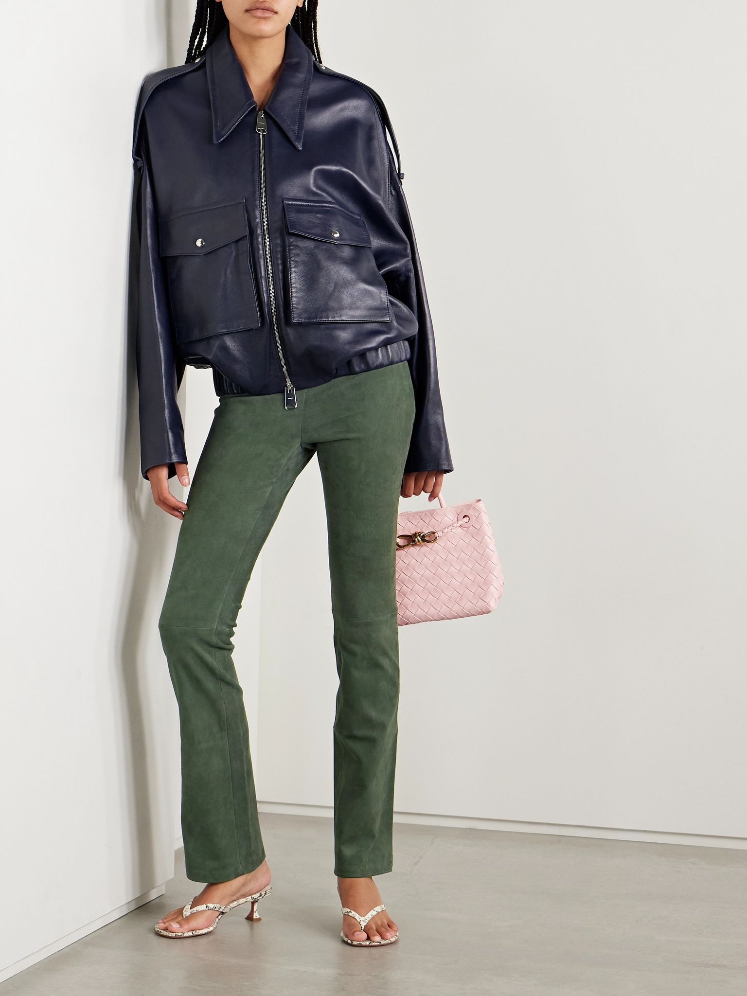 JP paneled suede flared pants Army green - 2