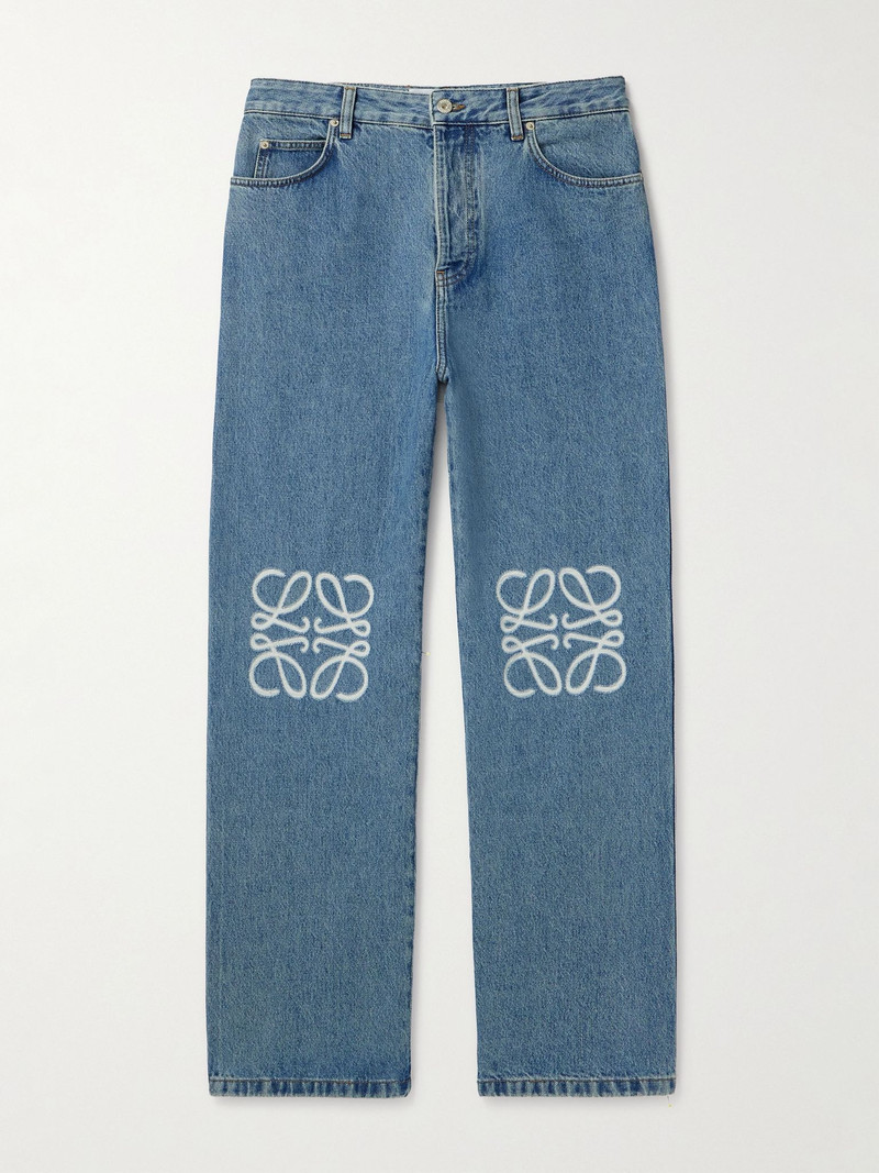 Anagram Wide-Leg Logo-Embroidered Jeans Blue - 1
