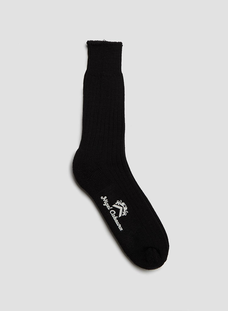 Ribbed Wool Crew Sock in Black 1