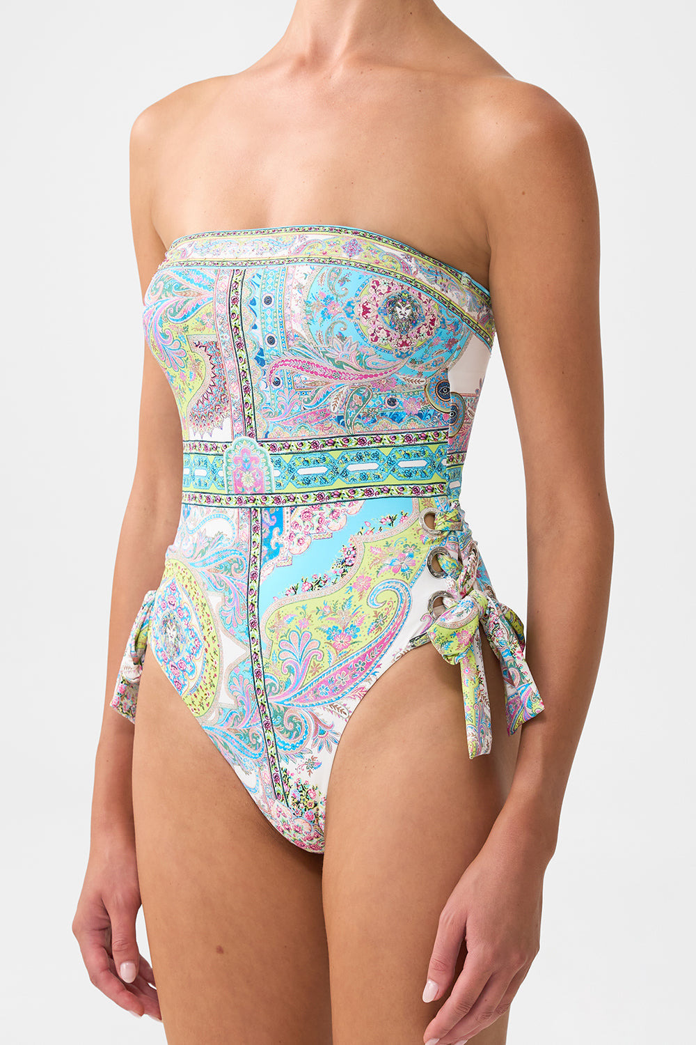 BANDEAU ONE PIECE WITH EYELET TIE SIDES - 5