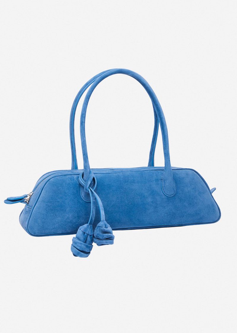 MAGDA BUTRYM Brigitte trapeze in blue suede with flower charm outlook