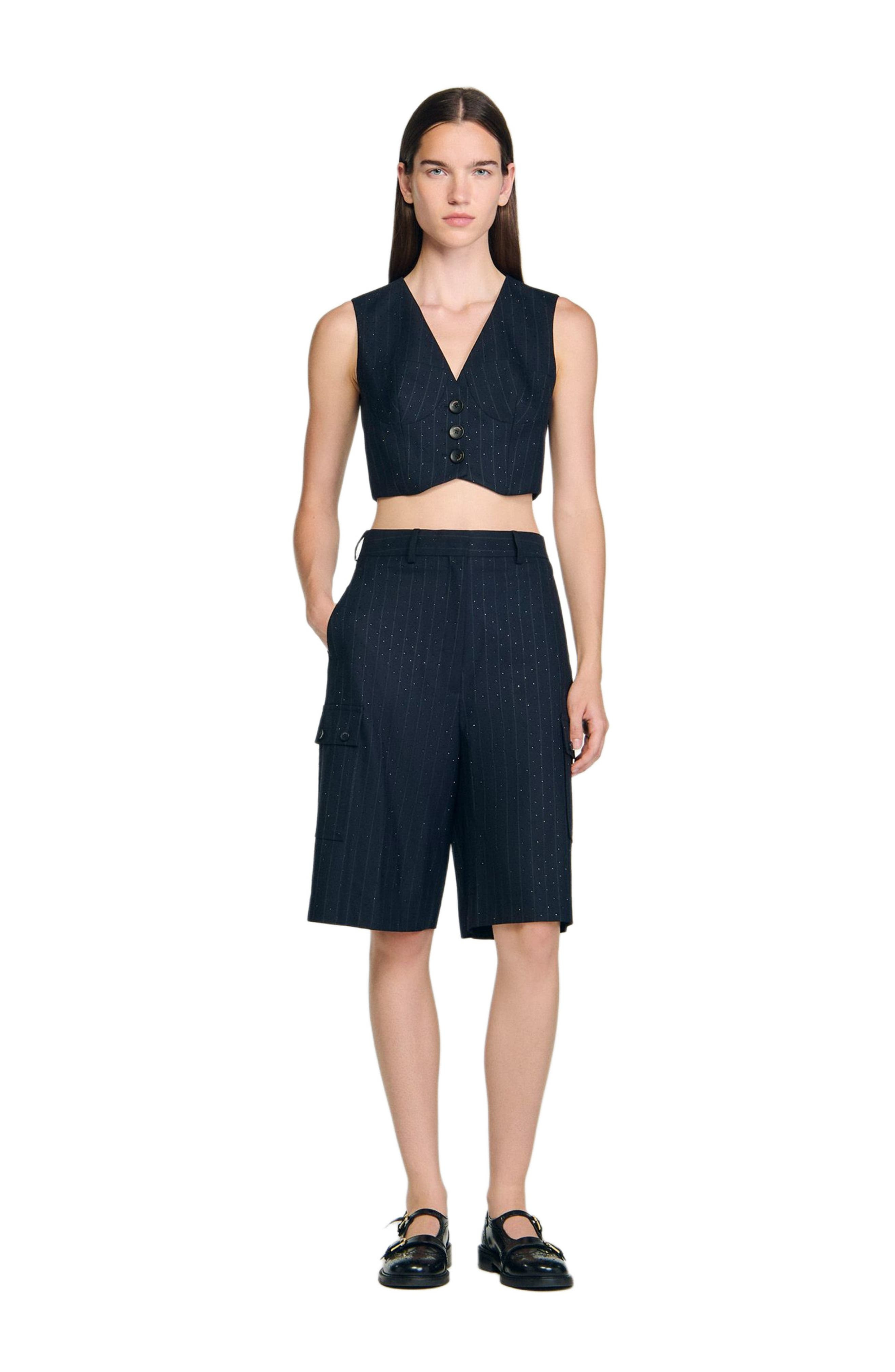 SANDRO Rhinestone striped Bermuda in Navy Blue at Nordstrom - 6