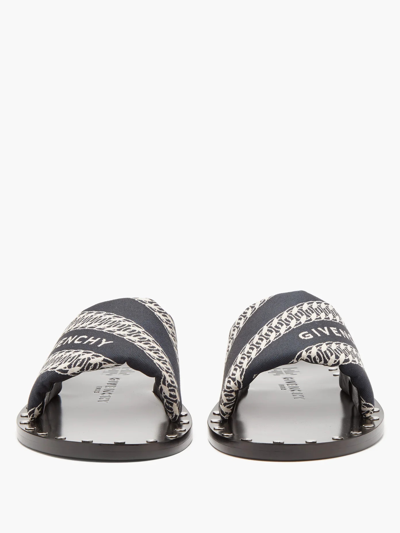 Logo-jacquard leather slides - 4