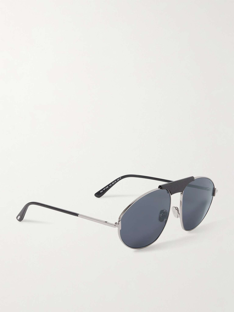 Ken Aviator-Style Leather-Trimmed 실버 톤 선글라스 3