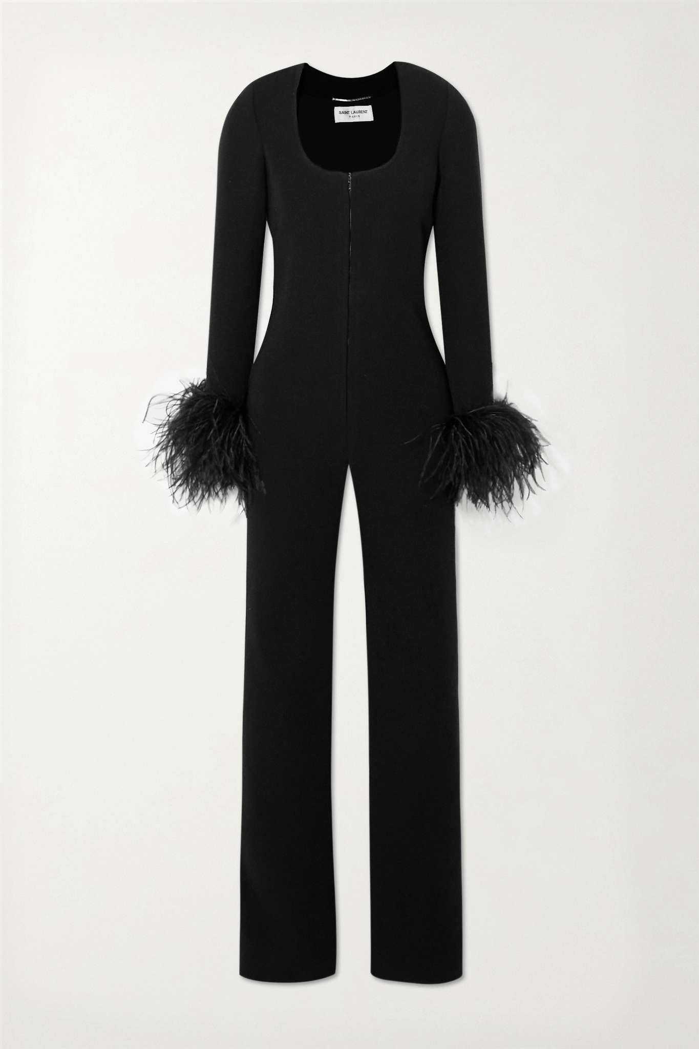 Feather-trimmed wool-blend jumpsuit - 1