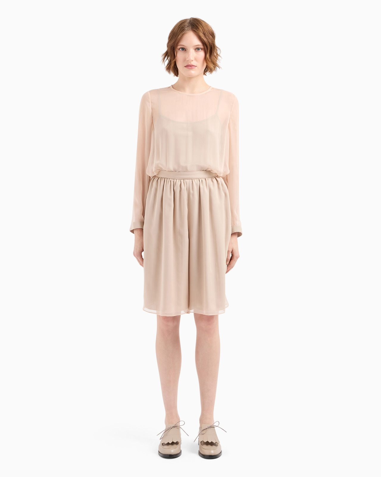 Icon silk chiffon and double georgette short jumpsuit with a two-piece effect - 2