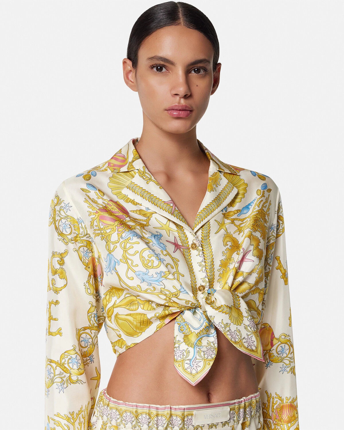 Underwater Barocco Knotted Crop Silk Shirt - 3
