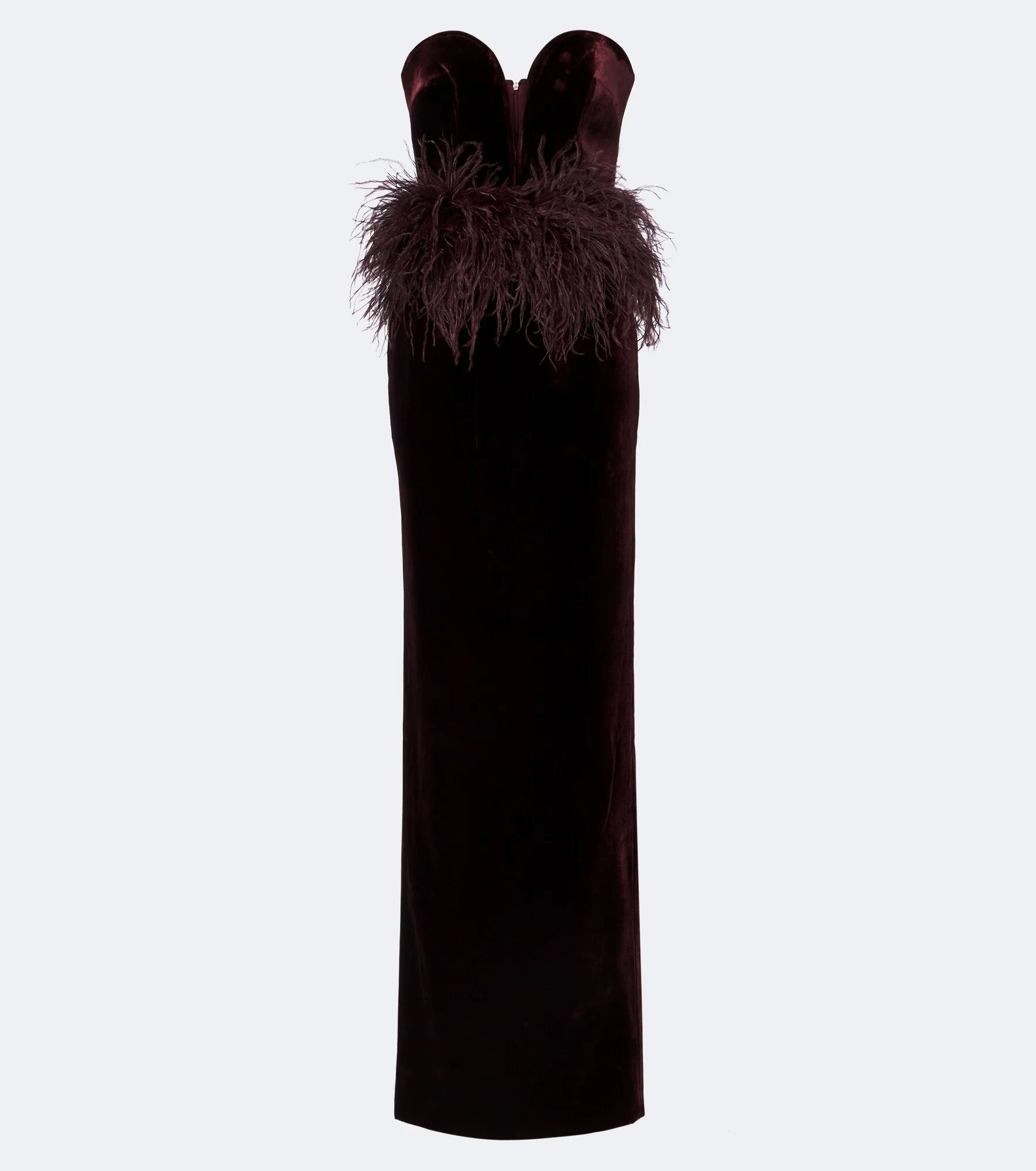 Feather-trimmed velvet bustier gown - 1