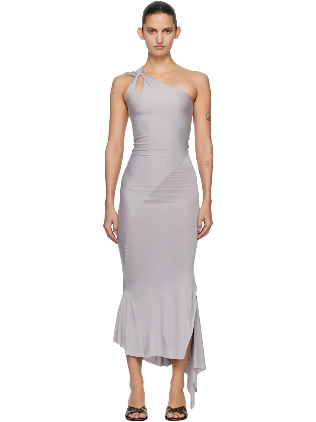 Gray Jersey Fishtail Midi Dress - 1