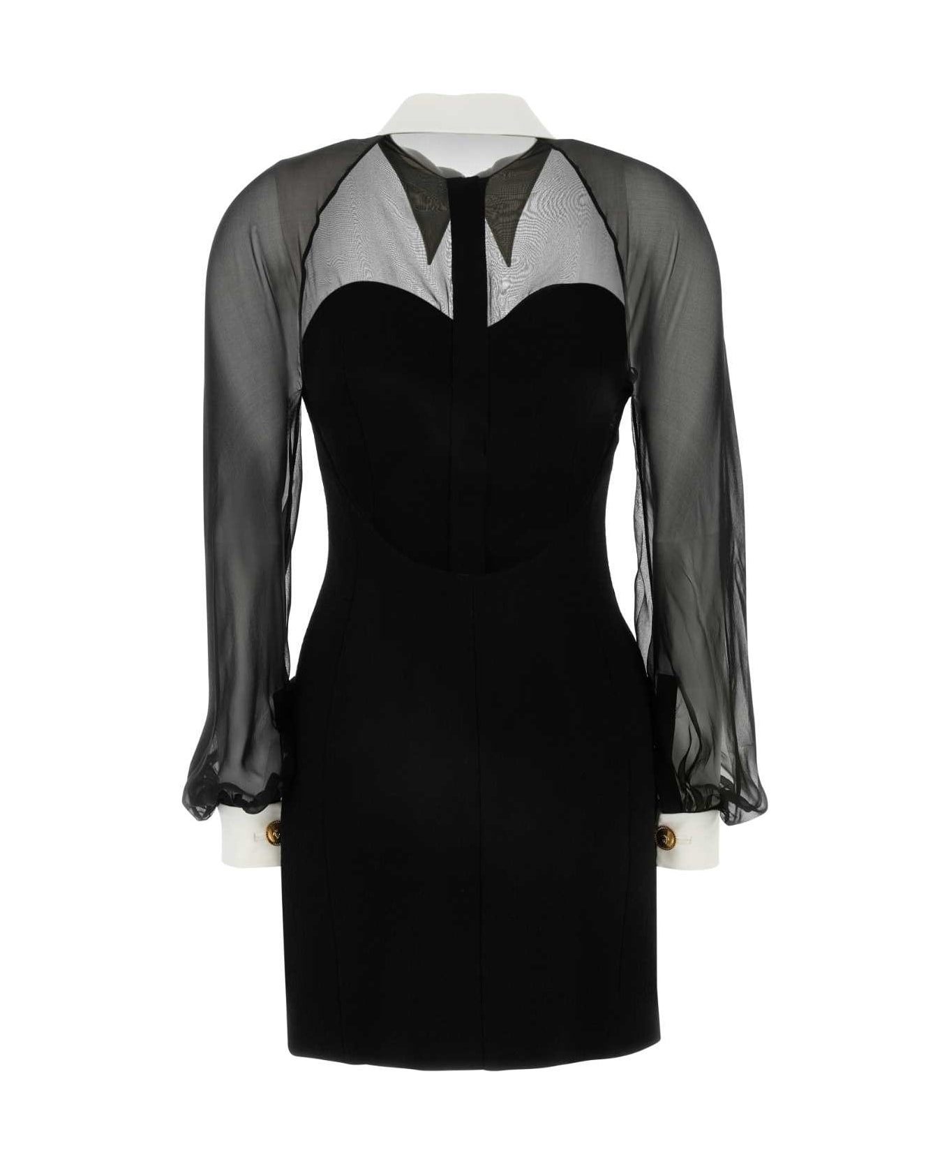 Black Crepe And Chiffon Blazer Dress - 2