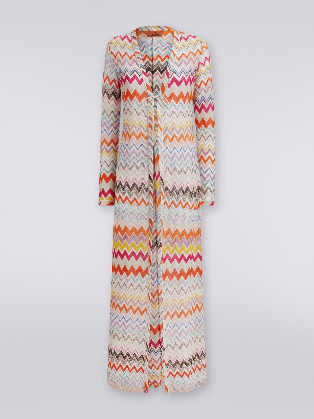 Long cardigan cover-up with zigzag pattern and lurex - 1