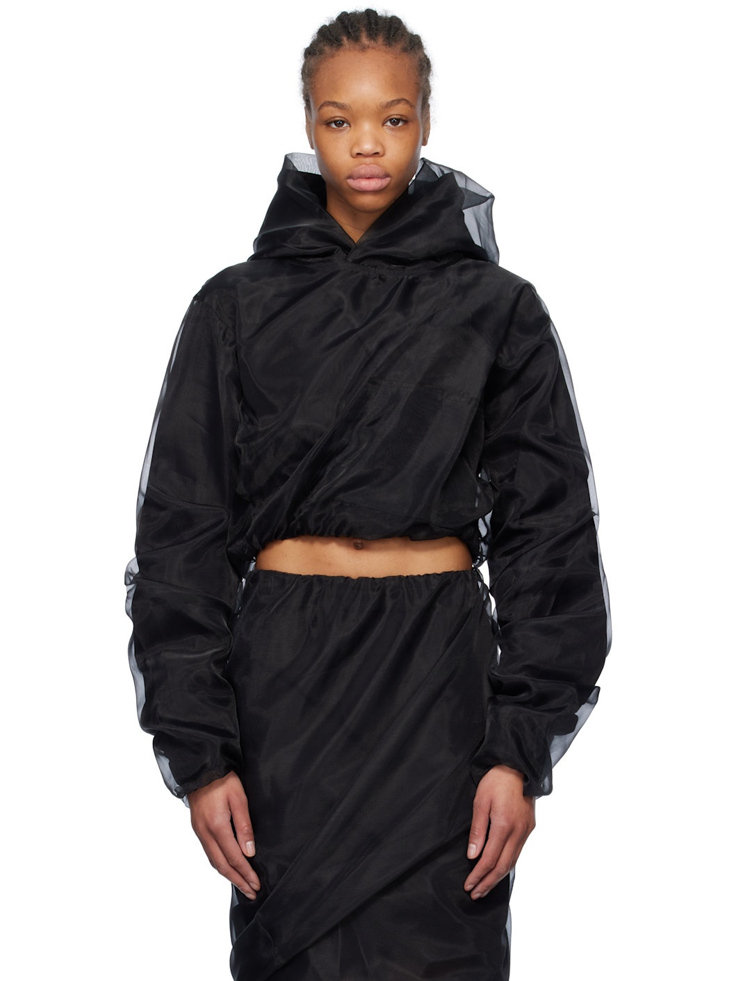 Black Layered Cropped Hoodie - 1