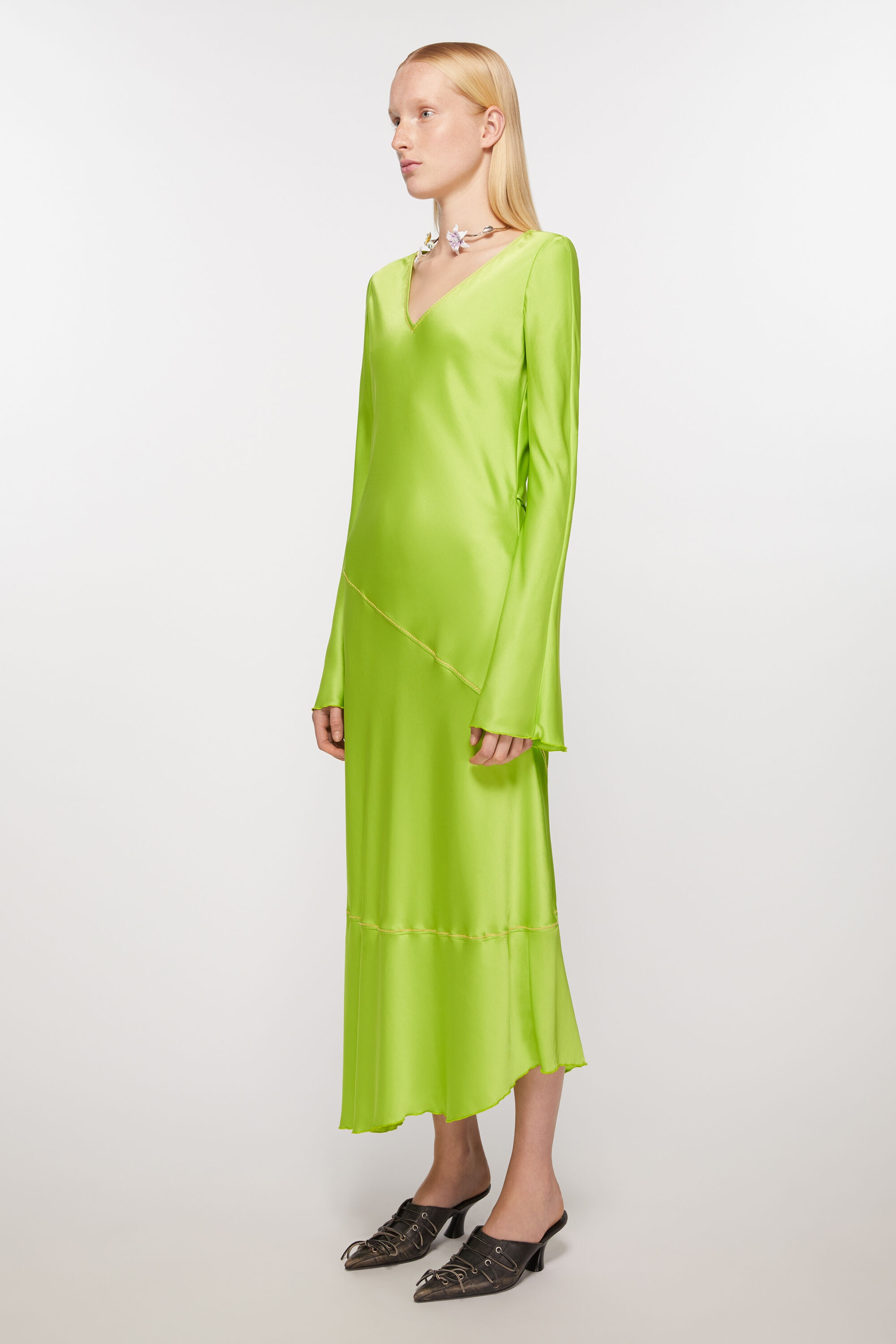Satin long dress - Bright Green - 3