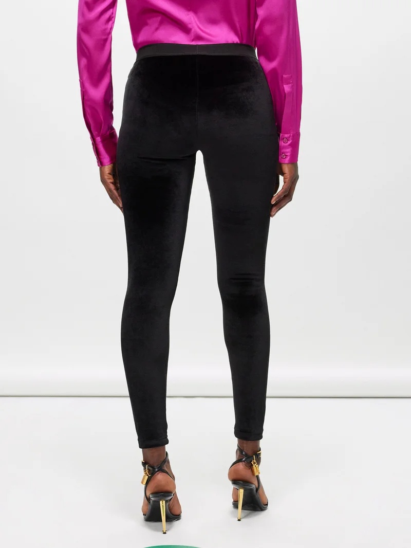 Logo-waistband velvet leggings - 4