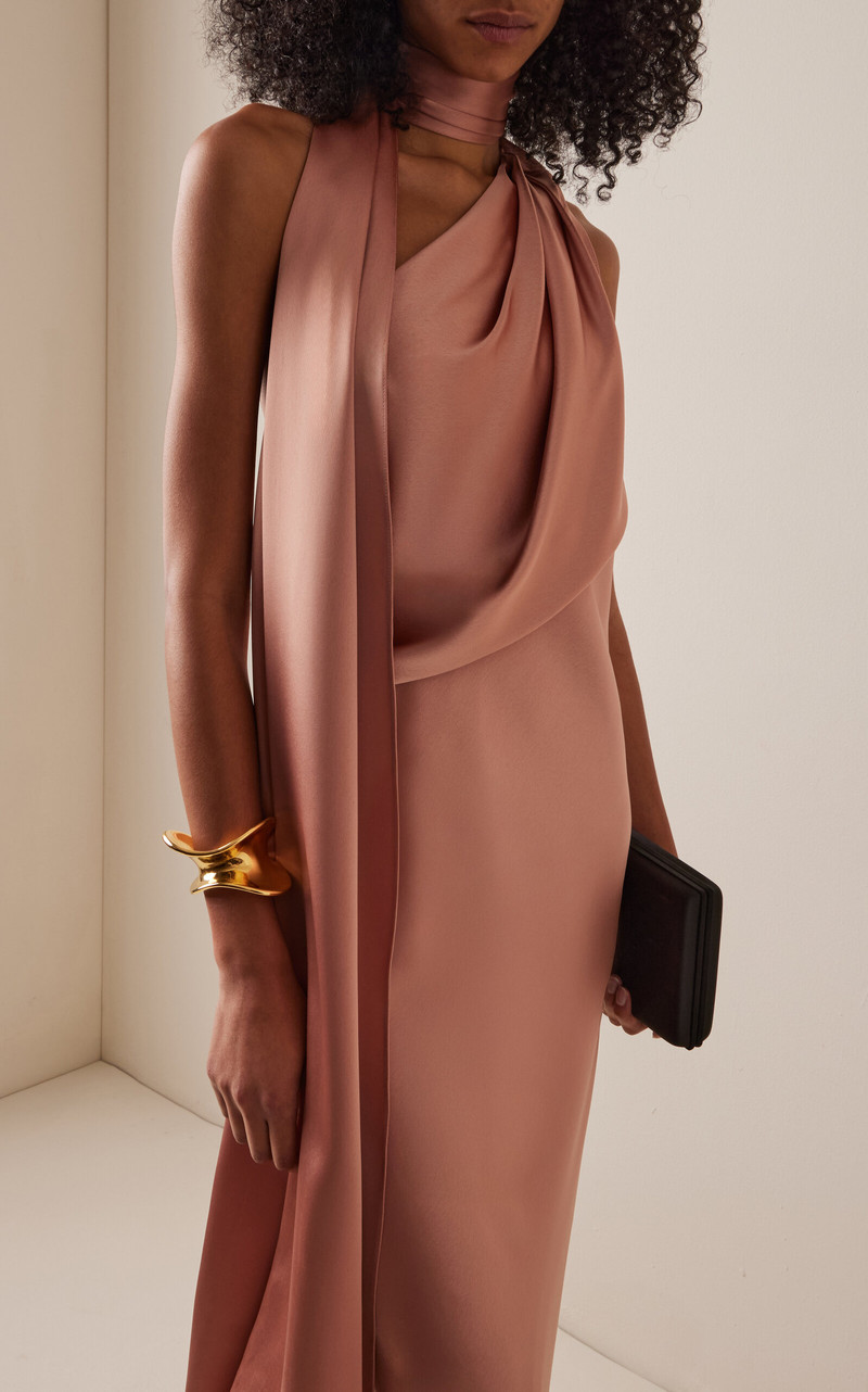 SEV Scarf-Neck Satin Midi Dress pink outlook