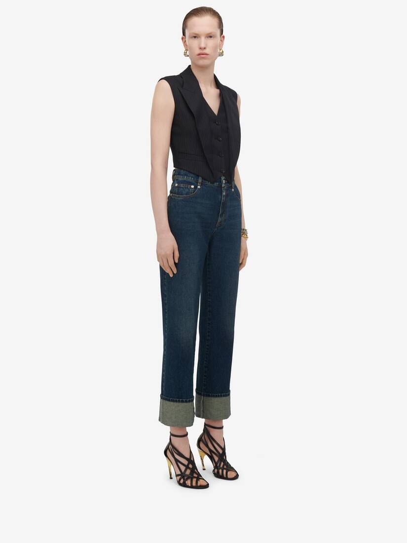 Women's Pinstripe Waistcoat in Navy - 4