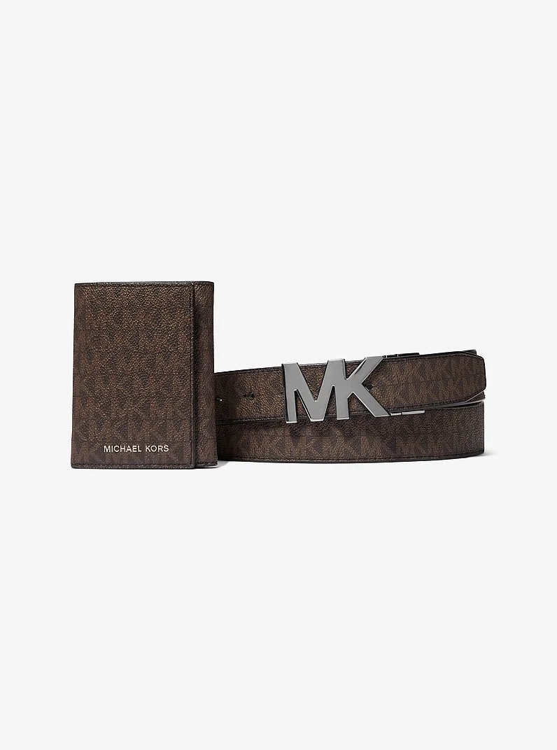 Signature Logo Tri-Fold Card Case and Belt Gift Set - 1