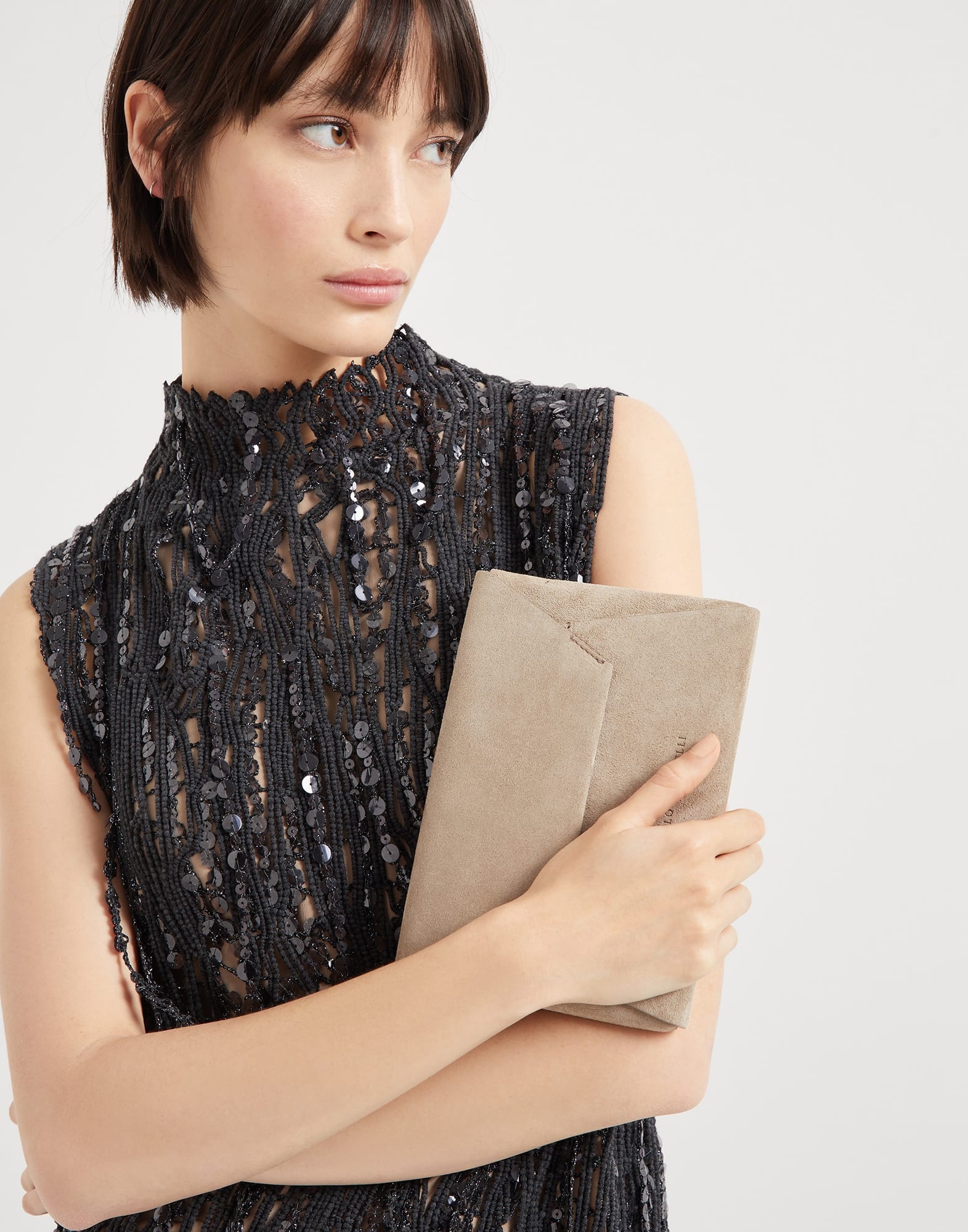 BC Duo pochette in suede with precious chain - 4