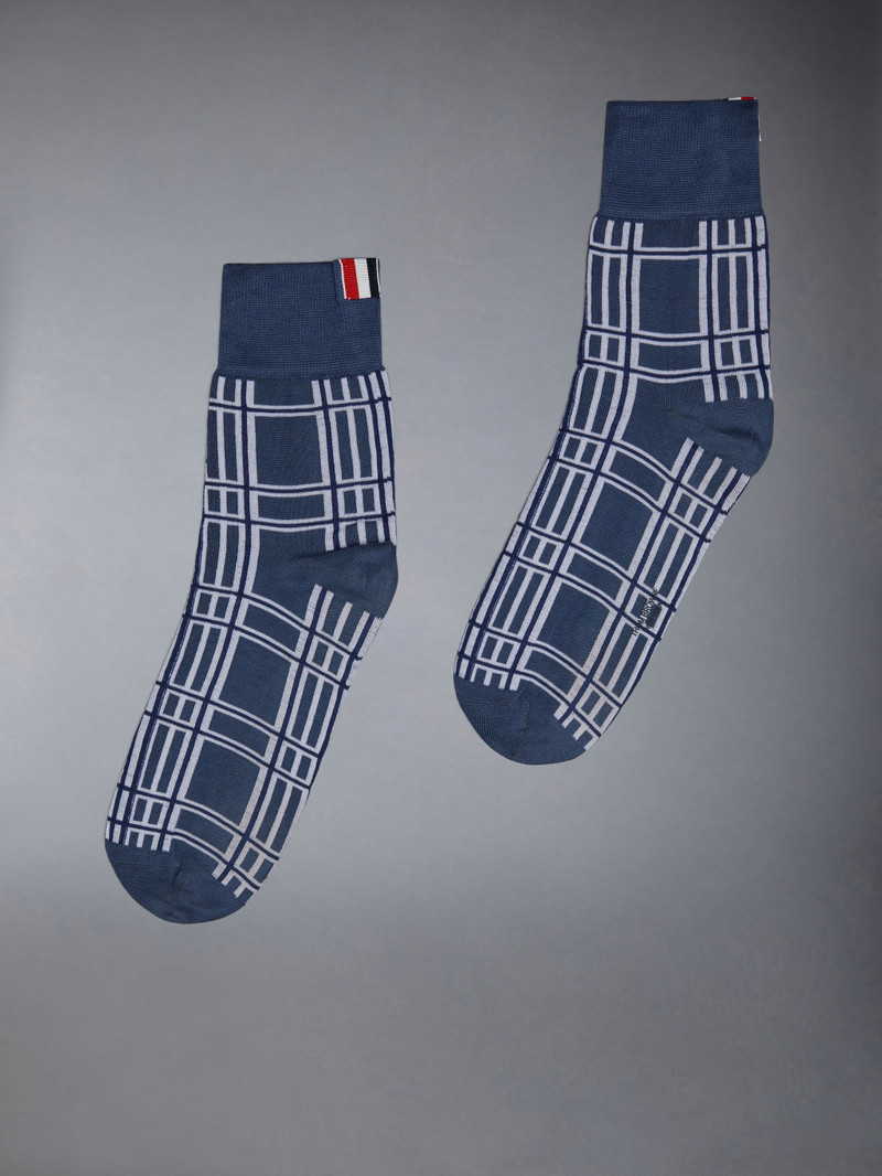 Prince of Wales Jacquard Check Cotton Crew Socks 1