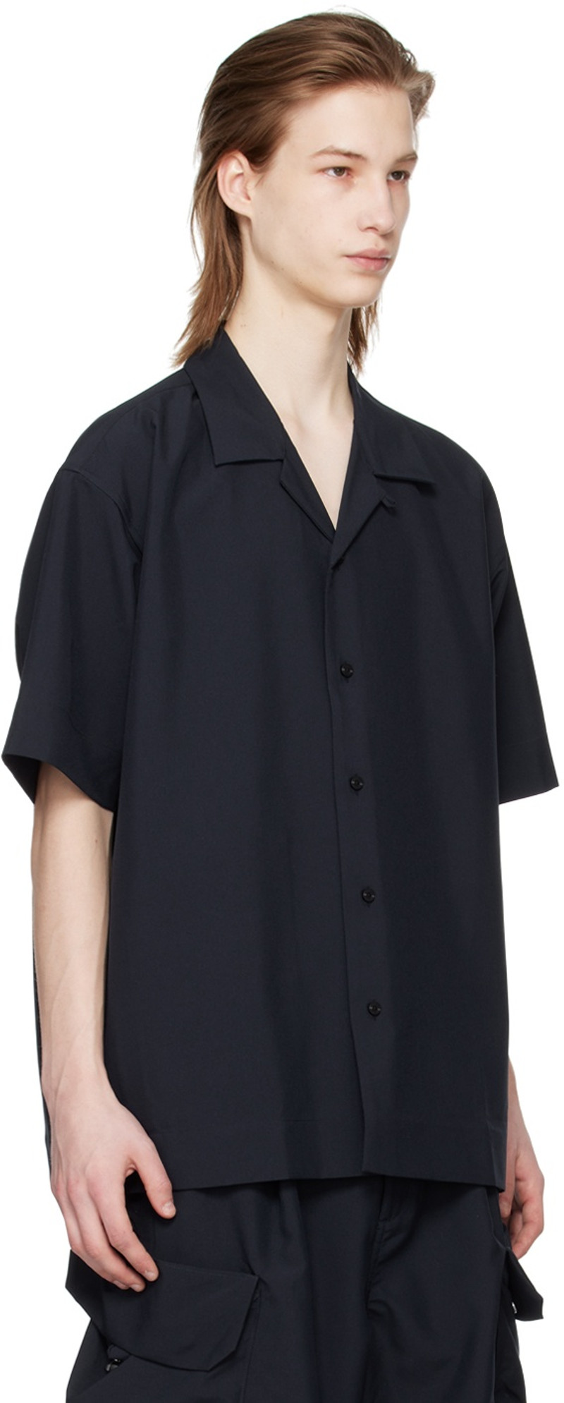 meanswhile Navy Side Slit Shirt outlook