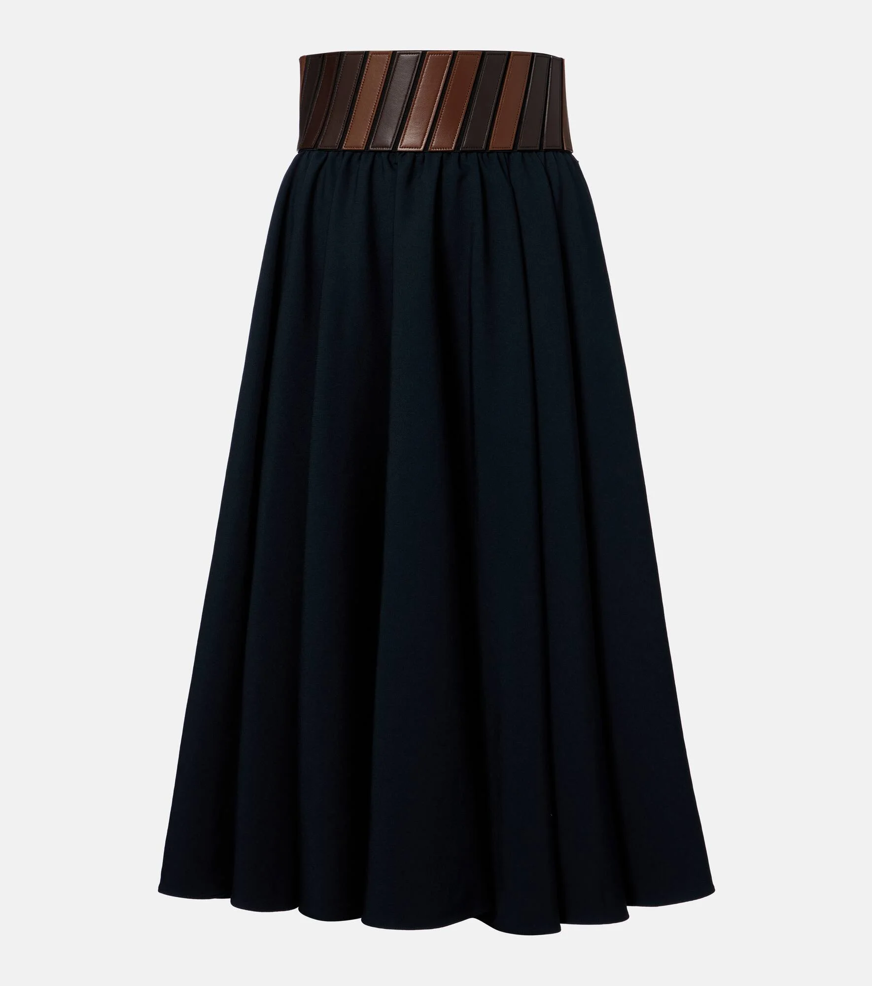 Leather-trimmed wool midi skirt - 1