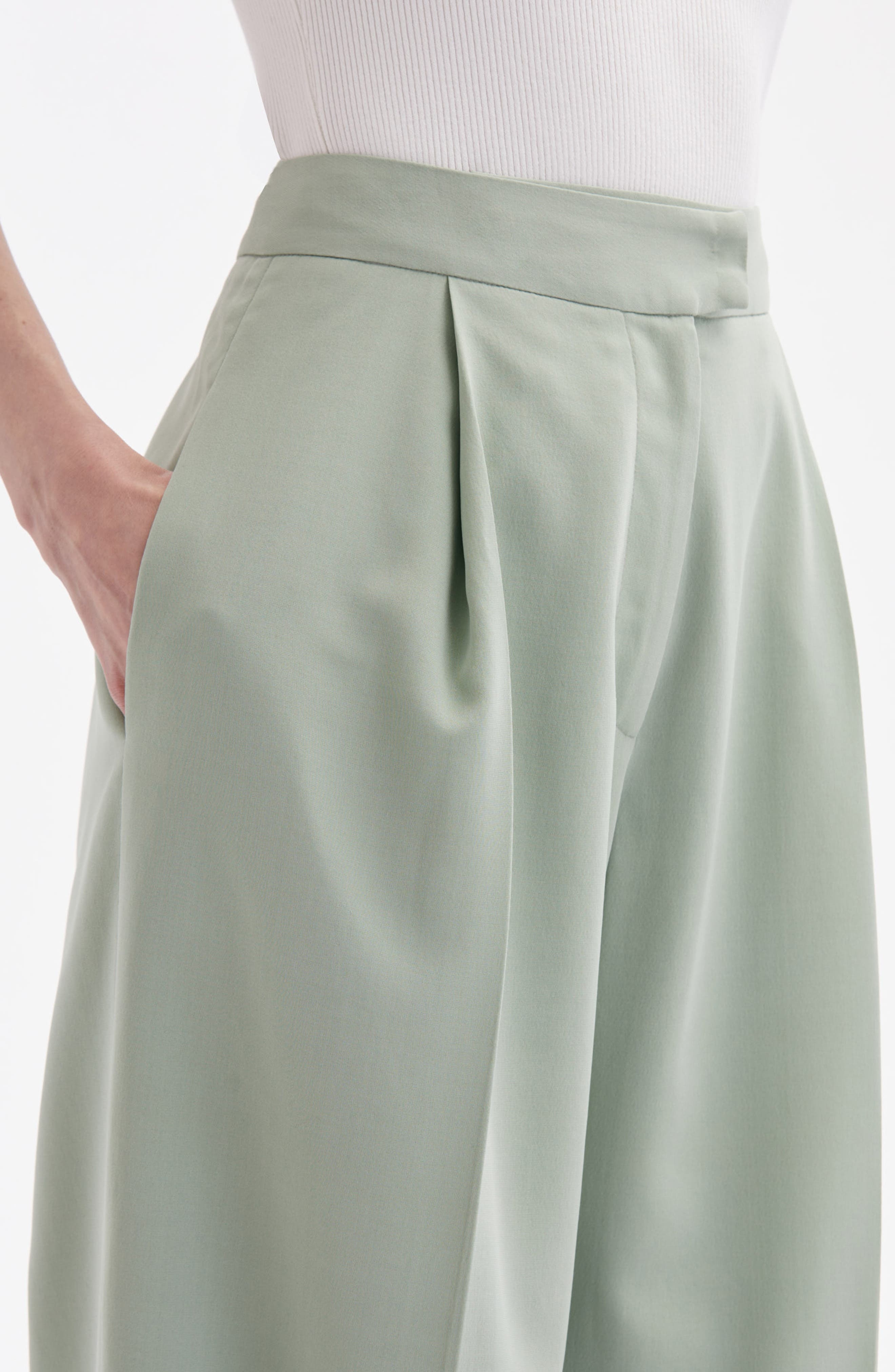 Wide Leg Stretch Silk Georgette Pants - 4
