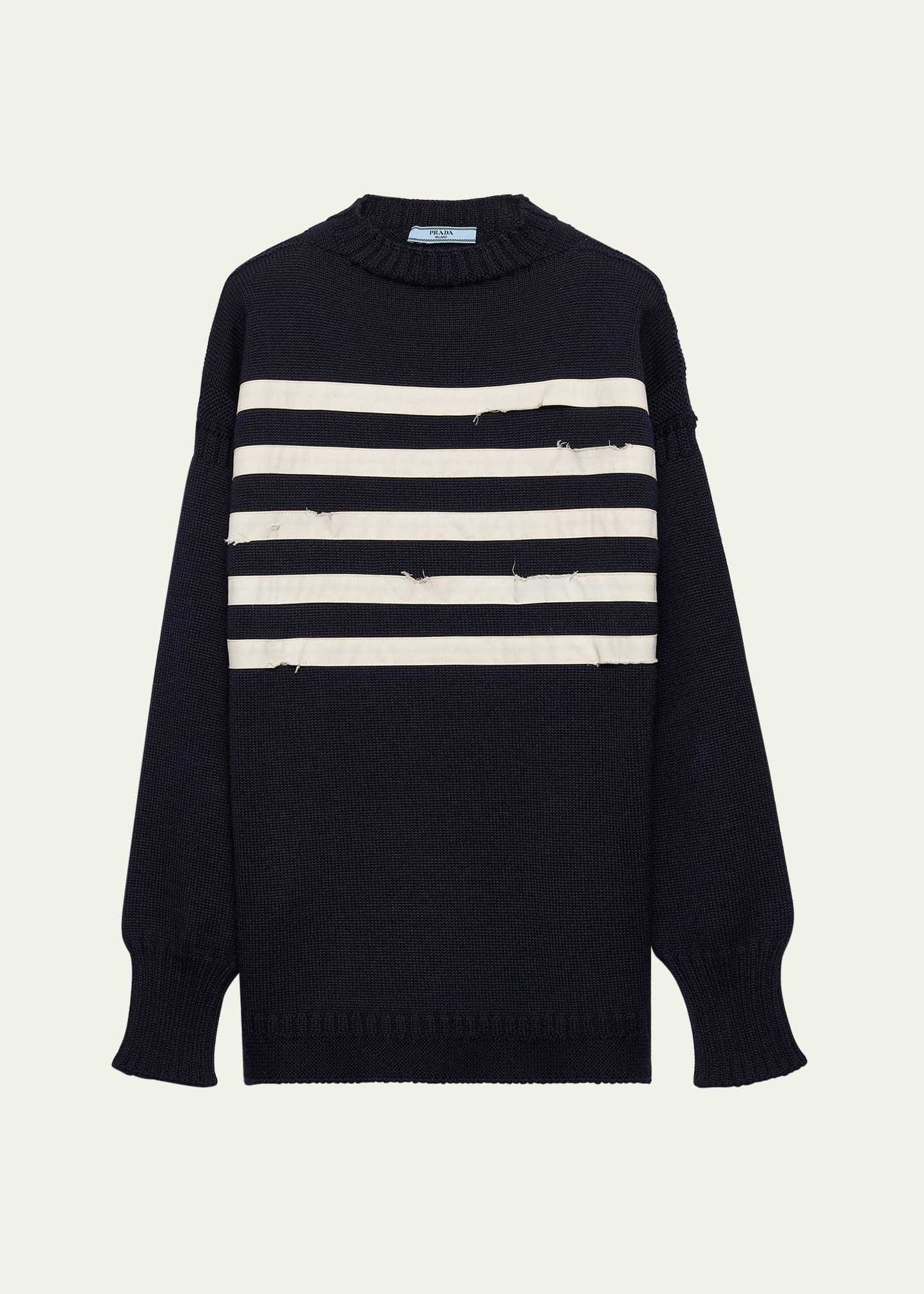 Striped Raw Cut Oversized Wool Sweater - 1