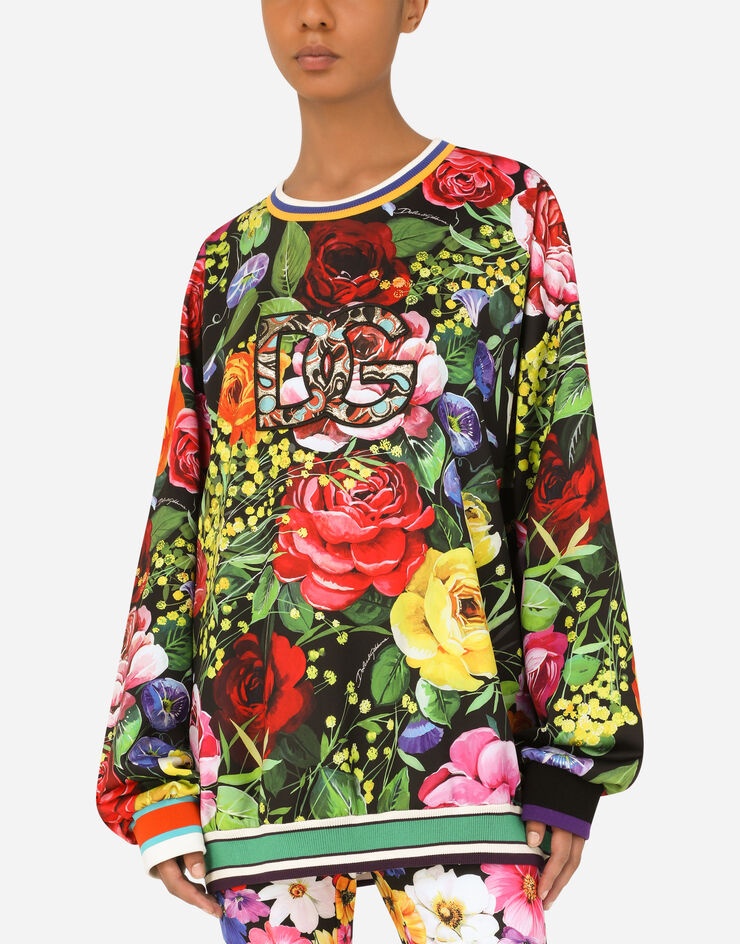 Run-resistant jersey sweatshirt with bouquet print - 4