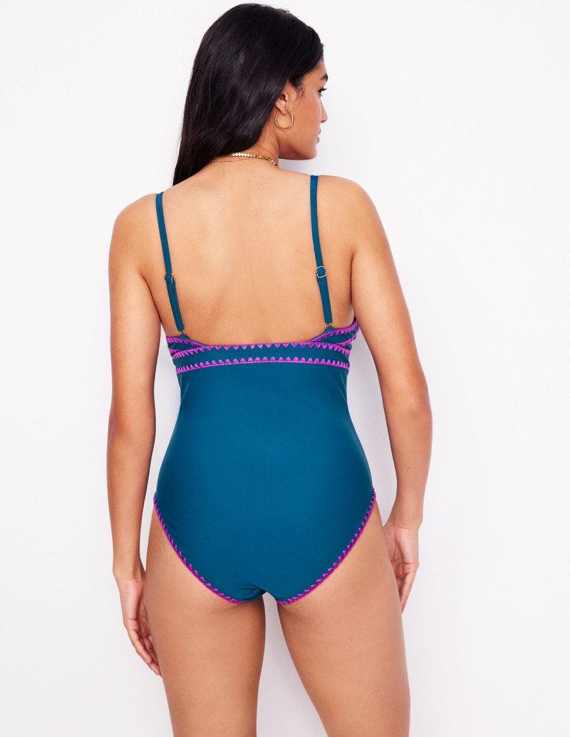 Kasos String V Neck Swimsuit-Oceanside, Very Fuchsia 7