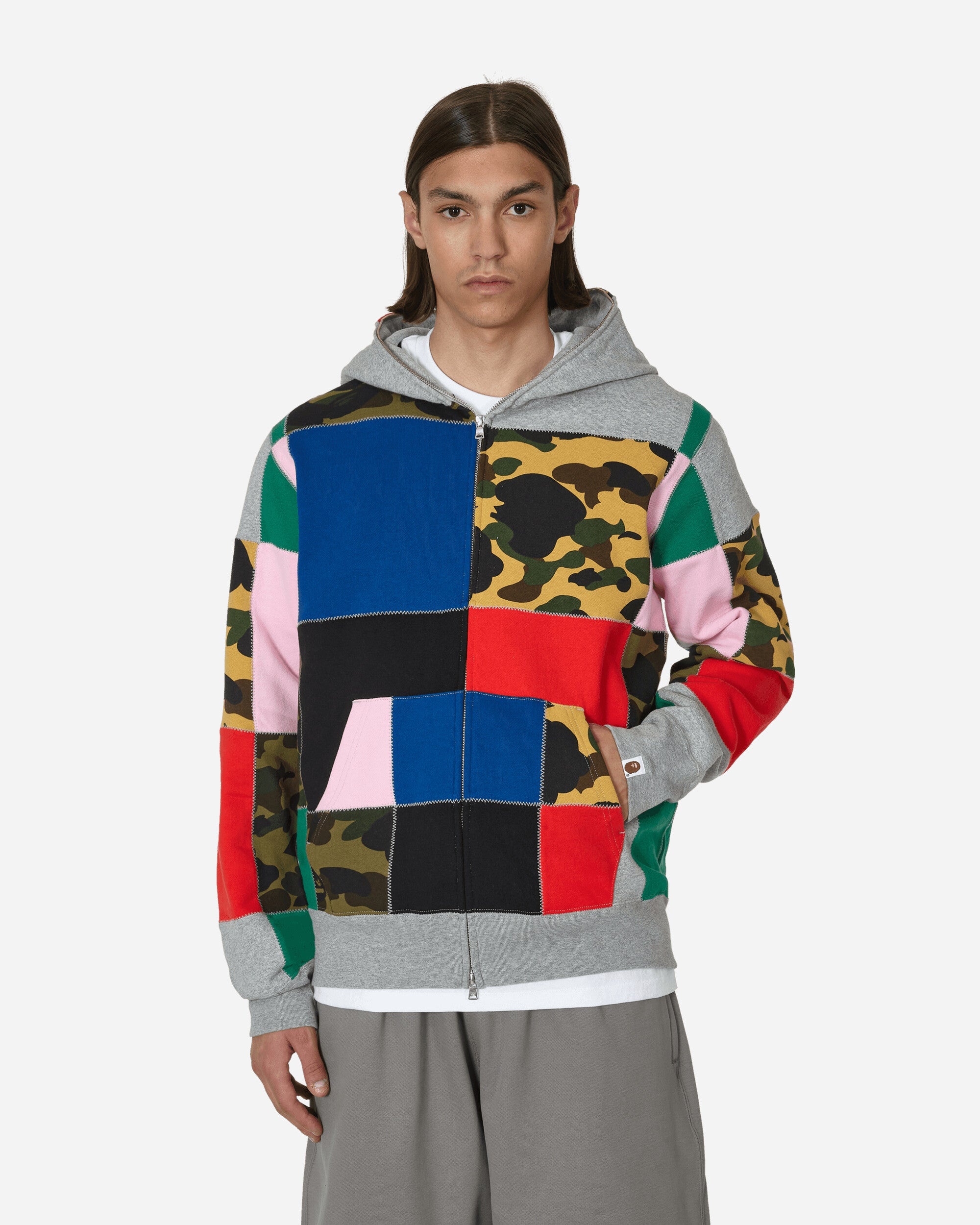 Patchwork Full Zip Hooded Sweatshirt Multicolor - 1