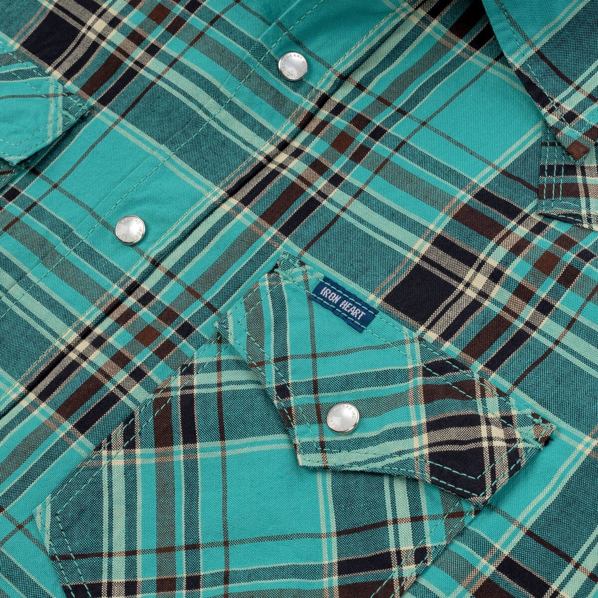 IHSH-355-GRN 5oz Selvedge Madras Check Western Shirt - Green - 9