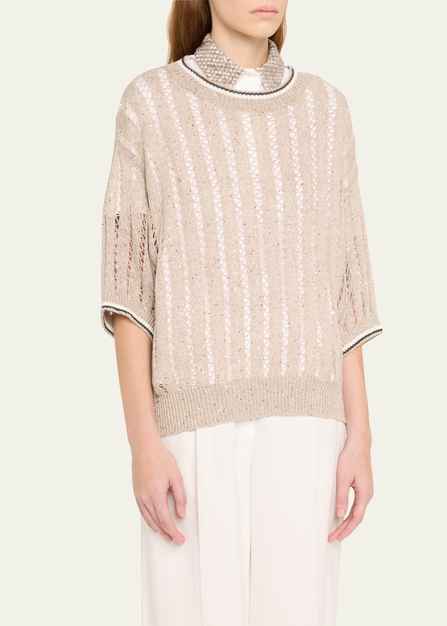 Micro Sequined Linen French Riveria Sweater - 4