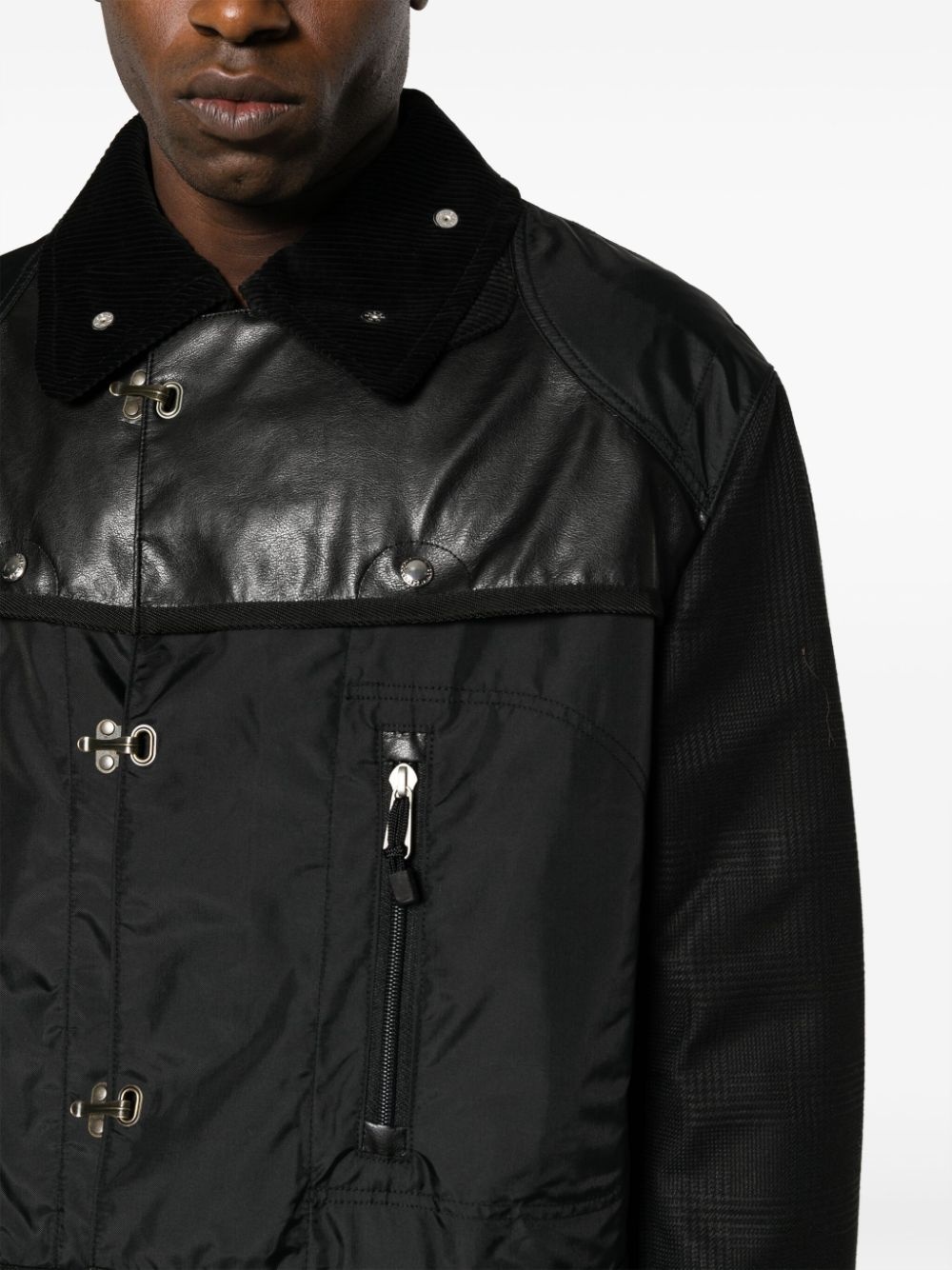panelled single-breasted parka - 5